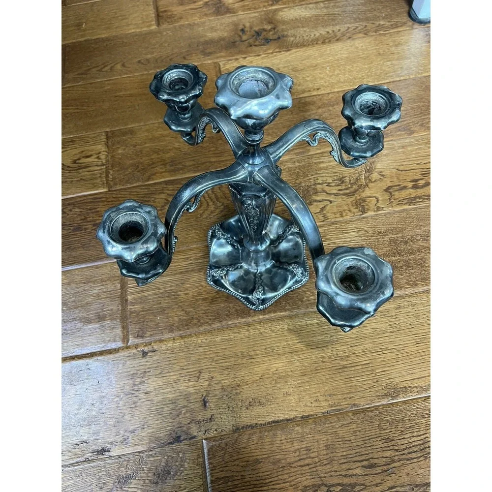 Antique E.G. Webster quadruple Silver Plate 5-Arm‎ Candelabra 11